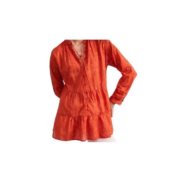 Anthropologie Pilcro harvest orange tiered tunic with metal button accents down - Picture 1 of 16